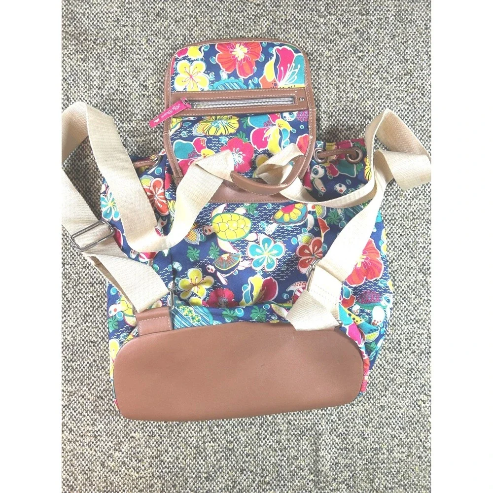 Lily Bloom Green Living Tropical Turtle Floral Backpack Navy‎ Blue Recycled Bag